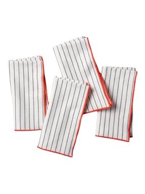 Hearth & Hand Stitched Border Thin Stripe 4 Piece Napkin Set